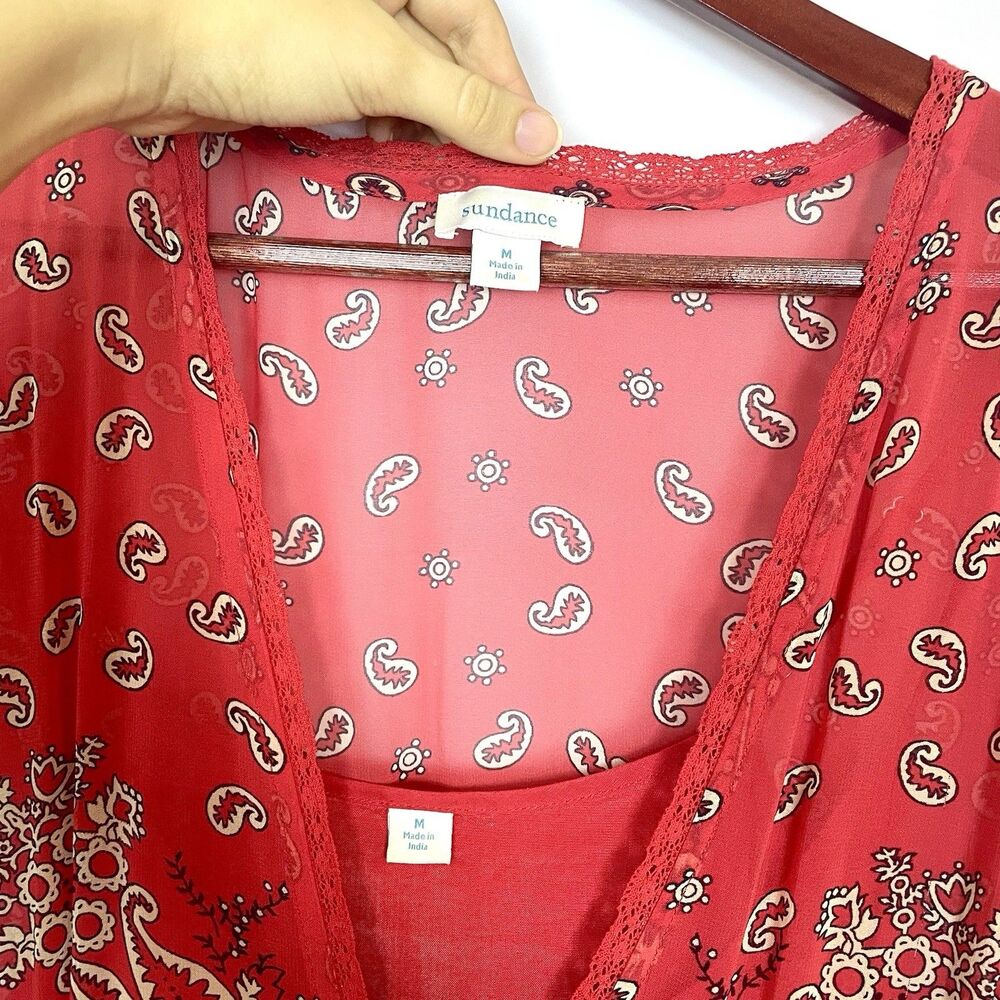 Sundance Briela Bandana Western Cowgirl Print Bohemian Midi Dress Red Sz Medium - Picture 3 of 13